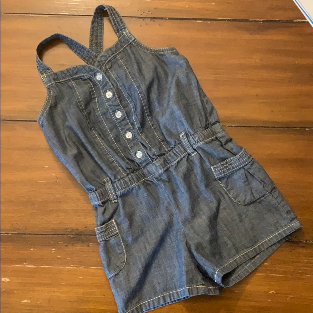 Gymboree cute denim romper with shiny buttons